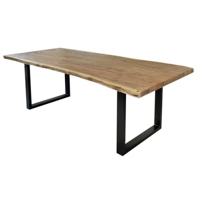 Abbildung von SAM Esstisch 260 x 100 cm Cali, Baumkantentisch naturfarben, Akazienholz massiv, U Gestell aus Metall Schwarz, aufgedoppelte Kanten 25+25 mm