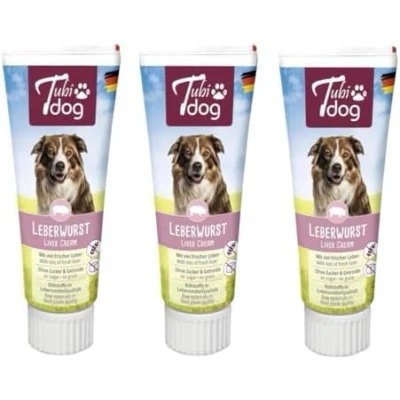 Abbildung von Tubi Dog Delikatess Leberwurst 3er Pack 3 x 75 g Leckerli für Hunde Ohne Geschmacksverstärker, Konservierungs oder Farbstoffe In der praktischen Soft Touch Tube