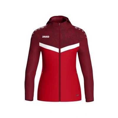 Abbildung von JAKO ICONIC Kapuzenjacke Gr. 44 Rot/Weinrot Zipper Hoodie Damen, Bequeme Sweatjacke mit Keep Dry Funktion aus 100% recyceltem Polyester