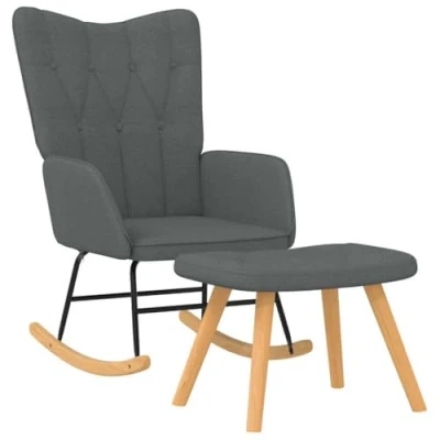 Abbildung von vidaXL Schaukelstuhl mit Hocker, Schwingstuhl Armlehne, Schaukelsessel Holzkufen Stahlgestell, Relaxsessel Schwingsessel Wohnzimmer, Modern, Stoff Dunkelgrau