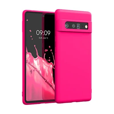Abbildung von kwmobile Hülle kompatibel mit Google Pixel 6 Pro gummierte TPU Silikon Handyhülle Schutzhülle für kabelloses Laden Case in Neon Pink