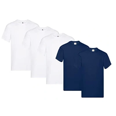 Abbildung von Fruit of the Loom Herren T Shirt Original 61 082 0 3Weiss 2Navy, 3XL (5er Pack) + 1HL Kauf Notizblock