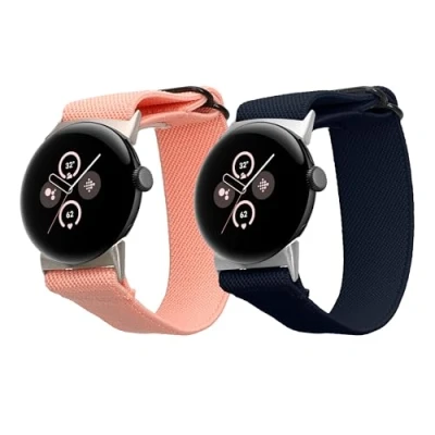 Abbildung von kwmobile 2X Sportarmband kompatibel mit Google Pixel Watch 3 41mm / 2 1 Armband Sport Ersatzarmband Set aus Nylon für Fitnesstracker Dunkelblau Altrosa