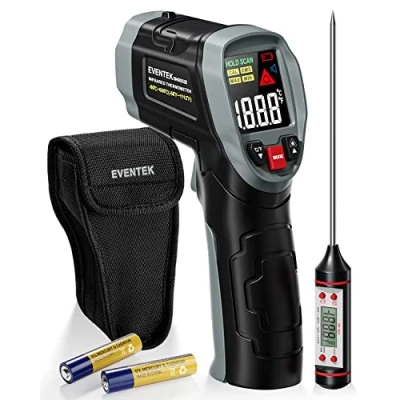 Abbildung von Eventek Infrarot Thermometer, [3 in 1] 50C～600C ( 58F 1112F), IR Pyrometer Berührungslos Digital Laser Temperaturmessgerät mit Fleischthermometer &amp; Tasche, für Küche/Barbecue/Industrie