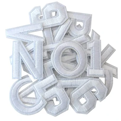 Abbildung von GYGYL 72 Pieces Iron on Letters and Numbers Patches, White Letter Patches Alphabet Embroidered Patch A Z, 0 9 Applique for Clothes, Dress, Hat, Socks, Jeans, DIY Accessories