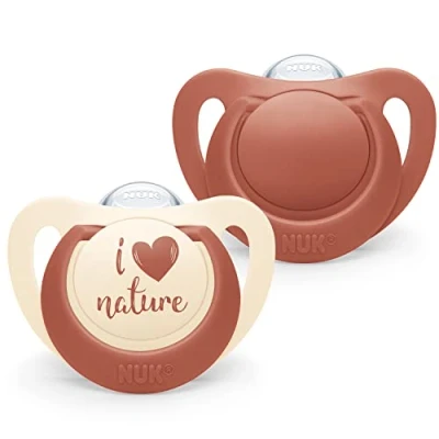 Abbildung von NUK for Nature Babyschnuller aus nachhaltigem Silikon kiefergerechte Form BPA frei 6 18 Monate terrakottarot 2 Stück