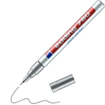 Abbildung von edding 780 Lackmarker silber 10 Stifte Rundspitze 0,8 mm Lackstift zur Markierung und Beschriftung von Metall, Glas, Stein oder Kunststoff hitzebeständig, permanent, wischfest