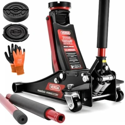 Abbildung von Wagenheber 3T 80 465mm + 2X Gummi Montagehandschuhe Rangierwagenheber Tief Doppelkolben Heber SN8465