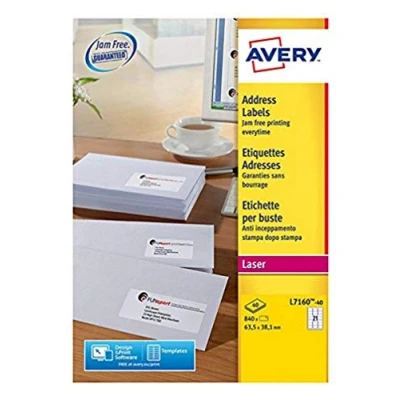 Abbildung von Avery Adressetiketten für Laserdrucker 840 Stück 40 Blatt pro Weiß