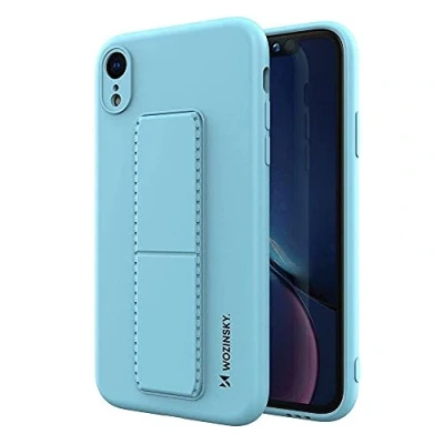 Abbildung von cofi1453® Kickstand Hülle Bumper aufstellbar kompatibel mit iPhone SE 2020 Silikon Hard Case Schale Zubehör Tasche Schutz integriertem Magneten Sky Blau