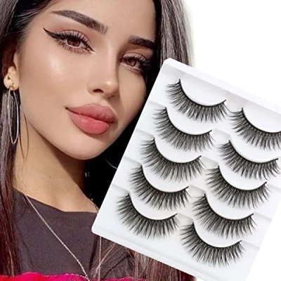 Abbildung von Falsche Wimpern Natürliche 3D Künstliche Nerzwimpern Wispy Lashes 5 Paare Packung Fake Leichtes Volumen 6D Kurze Streifenwimpern Wiederverwendbar False Eyelashes von Glowing win