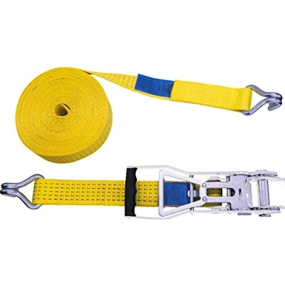 Abbildung von PETEX 43193419 Ratschenspanngurt 2 Teilig, 8 M, 50 mm, 2500/5000 Dan, Doppelspitzhaken, Ratsche 35 cm, Gelb