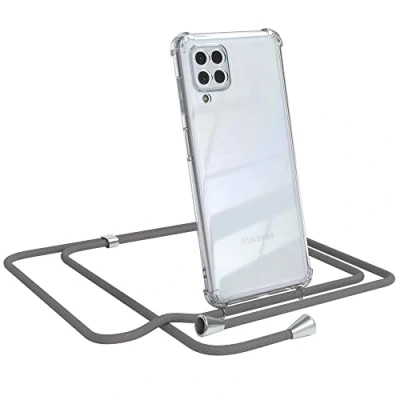 Abbildung von EAZY CASE Handykette kompatibel mit Samsung Galaxy M22 / M32 A22 4G Handyhülle Umhängeband, Handykordel Schutzhülle, Silikonhülle, Hülle Band, Stylische Kette für Smartphone, Anthrazit