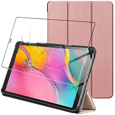 Abbildung von ebestStar Hülle für Samsung Galaxy Tab A 10.1 2019 T510 T515, Slim Smart Cover (Ultra Dünn), Schutzhülle Etui, Ständer Case Cover, Pink Gold + Panzer Schutz Glas
