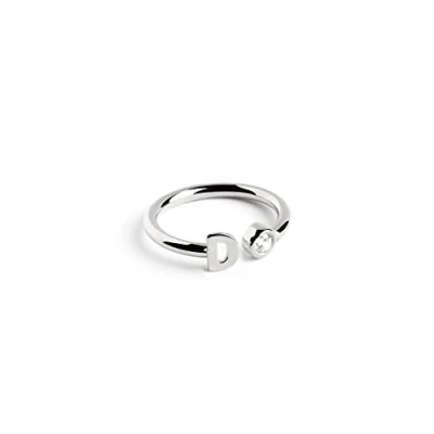Abbildung von SINGULARU Personalisierter Ring Letter Diamond Silber Verstellbarer 925 Sterlingsilber mit Rhodiumbeschichtung Einheitsgröße Damenschmuck Buchstabe D