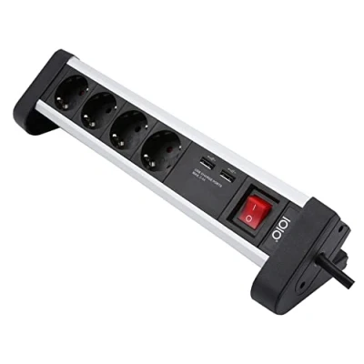 Abbildung von IOIO 41224 Mehrfachsteckdose, 4 fach Steckdosenleiste mit Schalter 2x USB schwarz 1,5m 45 Grad