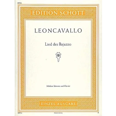Abbildung von Lied des Bajazzo: aus &quot;Der Bajazzo&quot;. Bariton und Klavier.: from &quot;Pagliacci&quot;. Baritone and Piano. baryton. (Edition Schott Einzelausgabe)
