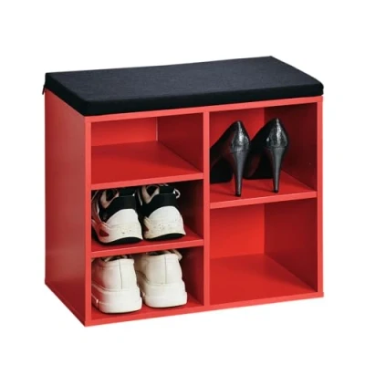 Abbildung von Kesper Schuhschrank mit Sitzkissen, Material: Faserplatte, Maße: B51,5 x H48 cm L29,5 cm, Farbe: Rot, Schwarz 15963
