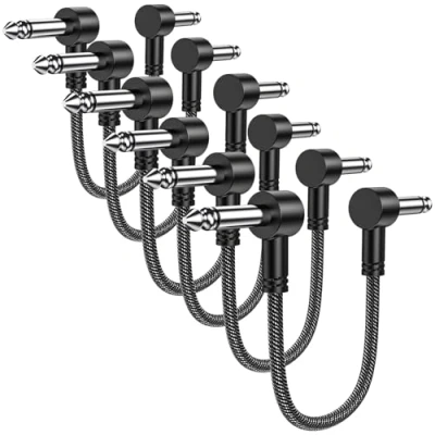 Abbildung von MOSWAG Gitarren Pedal Patch Kabel, 15 CM Gitarre Effekt Instrument Kabel 6.35mm Right Angle Plugs Flat Guitar Cables für Gitarre/Bass Effektpedale (6er Pack)