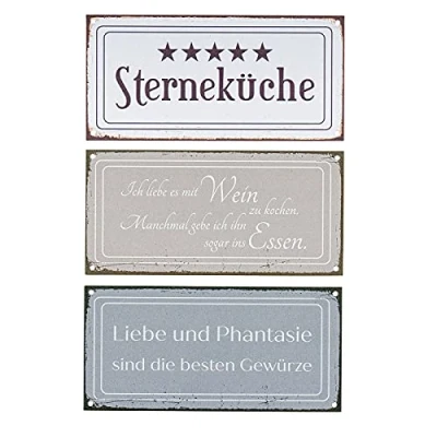 Abbildung von Levandeo® Metallbild, 3er Set Wandbilder 20x10cm Küche Schilder Aluminium Dibond