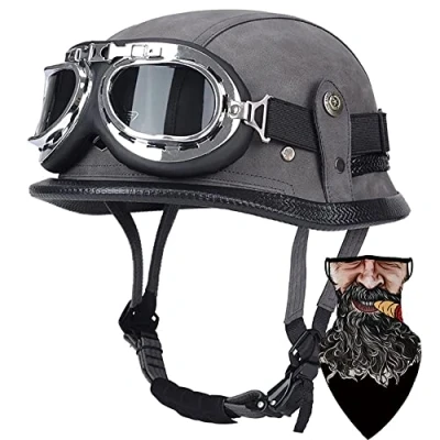 Abbildung von DIRERTYS Deutsche Leder Motorrad Halbhelme Retro Halbschalenhelm JetHelm mit Visier Schnellverschluss Schnalle für Cruiser Chopper Biker Moped DOT/ECE Zulassung, XXXL63 65CM