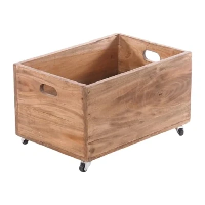 Abbildung von DESIGN DELIGHTS ROLLBARE HOLZKISTE Box 26x45x30 cm (HxBxT), Recyclingholz Aufbewahrungskiste, Holz Rollkiste, Spielzeugkiste