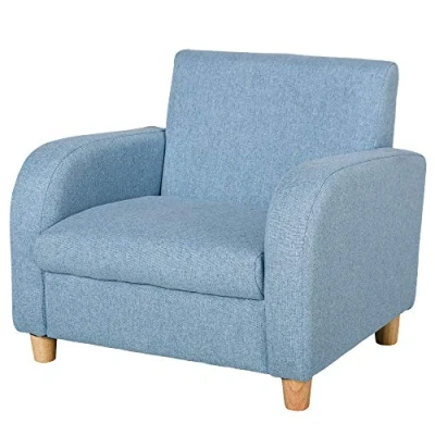 Abbildung von HOMCOM Sessel Kindersofa mit Schaumstoff und Sitzkissen Holz Leinen Blau (Set, 1 St., für 3 5 Jahre Kinder), 49L x 45B 44.5H cm