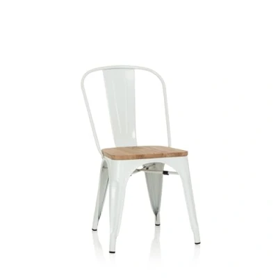 Abbildung von hjh OFFICE 645046 Bistrostuhl VANTAGGIO Comfort W Metall/Holz Weiß Stuhl im Industry Design mit Holz Sitzfläche, stapelbar