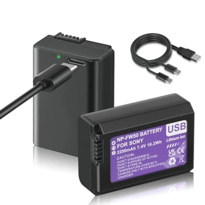 Abbildung von Mspalocell 2 Stück NP FW50 Ersatz Akku 2250mAh mit USB Typ C Ladung,Kompatibel Sony ZV E10,Alpha a5100,a6000,a6300,a6400,a6500,Alpha a7,a7 II,a7R,a7R II,a7S,a7S II,RX10 III,RX10 IV Kamera