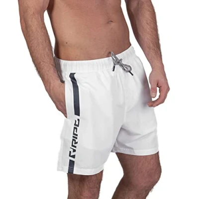 Abbildung von RIPT Herren Essentials Quick Dry UV 50 Sonnenschutz Badeshorts Badehose, Weiß/Marineblau, S