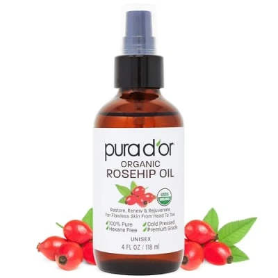Abbildung von PURA D&#039;OR Rosehip Seed Oil 100% Pure &amp; USDA Organic For Face, Hair, Skin Nails, 4 Fluid Ounce by