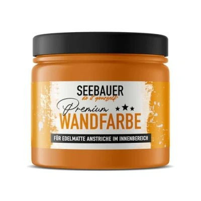 Abbildung von SEEBAUER diy Wandfarbe orange 300ML für Innen (No. 512 Tropical Taste) Edelmatte Innenfarbe Orangetöne sehr hohe Deckkraft Matt, Abwaschbar und Tropffrei