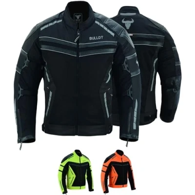 Abbildung von BULLDT Motorradjacke herren sommer mit protektoren leichte sommerjacke motorrad mesh netz jacke herausnehmbar futter viele Taschen leicht textil Schwarz 50