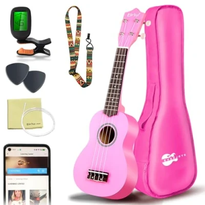 Abbildung von Everjoys Sopran Ukulele Set für Kinder und Erwachsene 21 Zoll Starter Kit mit Tasche, Tuner, Songbook, Saiten, Pick, Kleine Hawaii Gitarre Mahagoni
