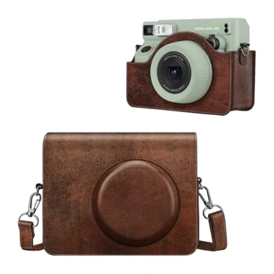 Abbildung von FINTIE Tasche für Fujifilm instax Wide 400 Sofortbildkamera Premium Reise Kameratasche Hülle Schutzhülle Abdeckung mit abnehmbaren Riemen, Braun