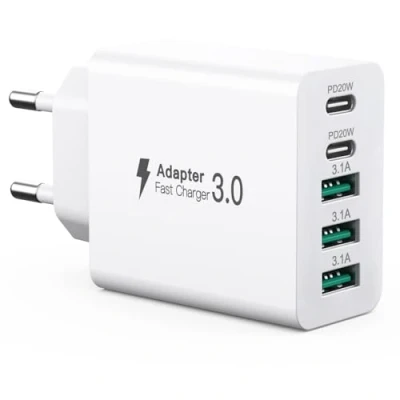 Abbildung von USB C Ladegerät 50W, 5 Ports Mehrfach Stecker mit【2 und 3 A】, 50W Netzteil Wand Ladegerät, Fast Charge PD 3.0 Power Adapter Kompatibel mit iPhone 12/13/14/15/Samsung/Handys/Tablets