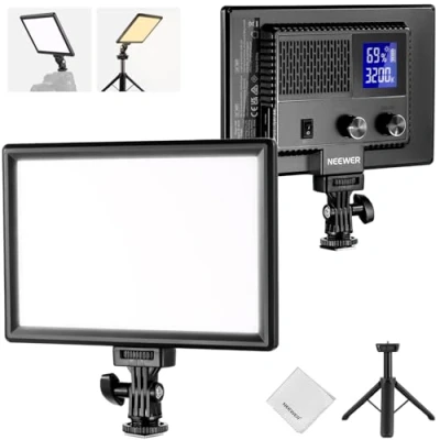 Abbildung von NEEWER 9&quot; LED Kamera Panel Videolicht, 4000mAh USB C Dimmbare DSLR Soft Key Light 3200K 5600K CRI95+ für Studio Fotografie Aufnahme Streaming, Mini Tischstativ Stand, Reinigungstuch, NL 116AI