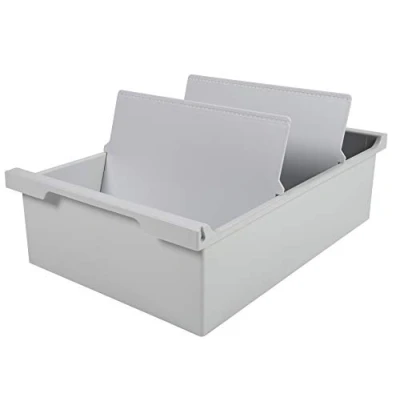 Abbildung von Exacompta 52340D Karteikassette Karteitrog DIN A5 quer. Aus Recycling Kunststoff mit 2 Trennplatten für bis zu 1200 Karteikarten lichtgrau Blauer Engel Karteikasten