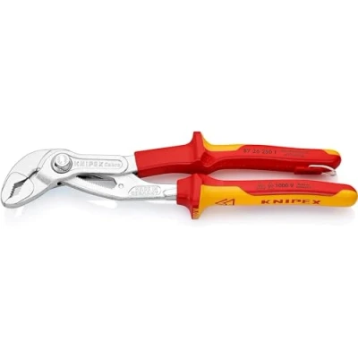 Abbildung von KNIPEX Cobra VDE Hightech Wasserpumpenzange, isoliert mit Mehrkomponenten Hüllen und integrierter Befestigungsöse, geprüft verchromt 250 mm 87 26 T