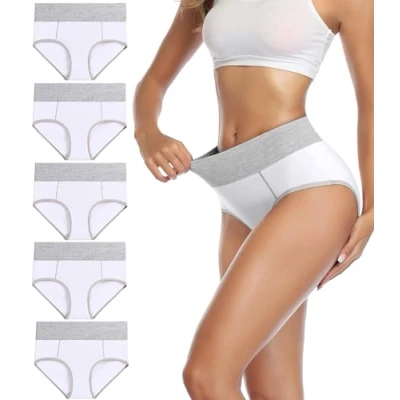 Abbildung von wirarpa Unterhosen Damen Baumwolle Unterwäsche Frauen Taillenslip Hohe Taille Slip Weiß 5er Pack Größe XL