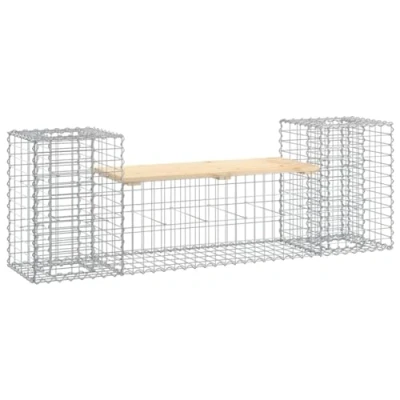 Abbildung von vidaXL Gartenbank aus Gabionen 183x41x60,5 cm Massivholz Kiefer (1 St)