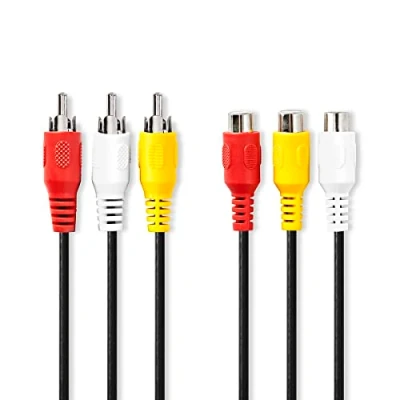 Abbildung von NEDIS Composite Videokabel 3X Cinch Stecker Buchse Vernickelt 480p rund PVC Schwarz Plastikbeutel 2.00 m