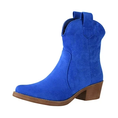 Abbildung von Elara Damen Stiefeletten Cowboy Boots Chunkyrayan 301 A31SZ Sapphire Blau Suede 38