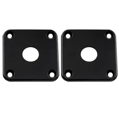 Abbildung von Musiclily Pro Kunststoff Jack Plate Gebogen Quadratisch Buchsenplatte für Epiphone USA Les Paul Style E Gitarre,Schwarz (2er Set)