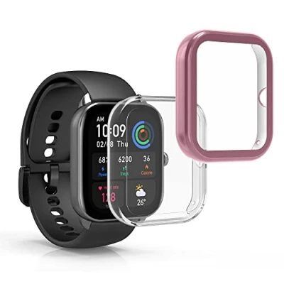 Abbildung von kwmobile 2X Schutzhülle kompatibel mit Huami Amazfit GTS 4 Mini Hülle Fullbody Cover Set aus Silikon Transparent Altrosa
