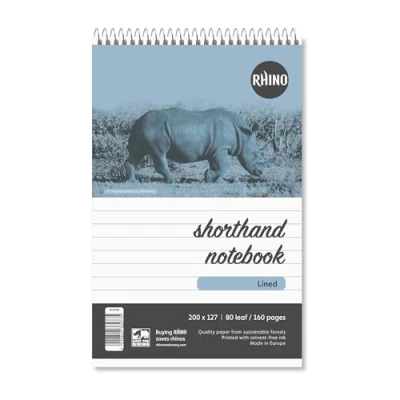 Abbildung von RHINO Stationery Shorthand Notepad 8 x 5&quot; (200 127 mm) 80 Leaf/160 Page 8mm Ruled Pack of 10 Headbound Reporters Ideal for Shopping, School &amp; Travel