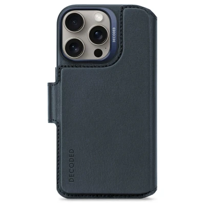 Abbildung von Apple iPhone 16 Pro Hülle MagSafe Echtleder Decoded Klapphülle/2 in 1 Case Handyhülle Blau