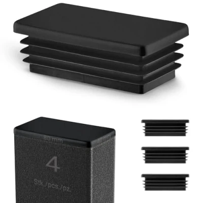 Abbildung von EMFA Lamellenstopfen für Rechteckrohre 80x40 mm Schwarz 4 Stück Rechteckstopfen 40x80, 8,0x4,0 cm