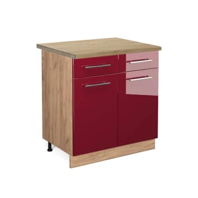 Abbildung von Vicco Küchenunterschrank Fame Line, Bordeaux Hochglanz/Goldkraft Eiche, 80 cm, AP Eiche