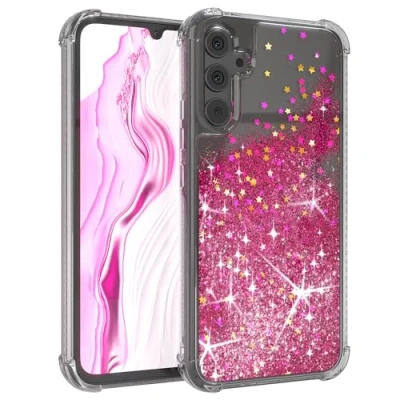Abbildung von EAZY CASE Schutzhülle kompatibel mit Samsung Galaxy A34 stoßfest Ultra Dünn, Soft Silikon, erhöhter Rand für Bildschirm &amp; Kamera, Glitzernde Hülle Frauen und Mädchen in Glittery Pink